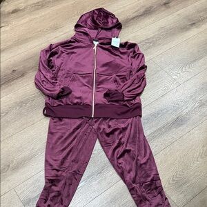 NWT Felina Maroon Velour Hoodie & Jogger Set